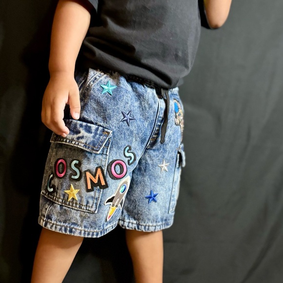 Outta this world, cool Boys “Cosmos” Denim Short Set Designed by STORY PATCH’D! - Picture 2 of 4
